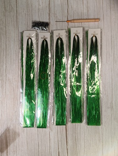 47 Inch Long Green Hair Tinsel Sparkling Shiny Hair Extensions 200 Strands - Picture 2 of 6