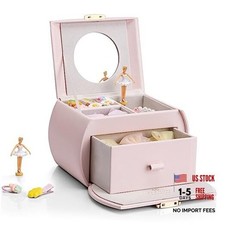 Kids Musical Jewelry Box for Girls with Drawer, Music Box with B.Light Pink