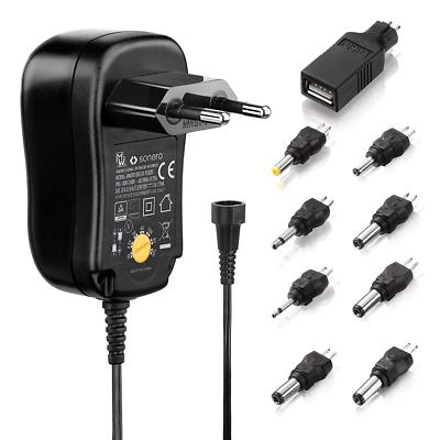 1000mA 12W Universal Netzteil 3V 4,5V 5V 6V 7,5V 9V 12V AC/DC+ 9 Adapter Stecker