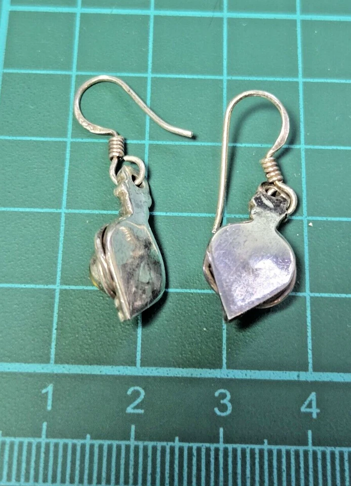 Vintage Tiger Eye Gem Stone Stamped 925 Sterling Silver Dangle Hook Earrings - Image 2 of 4