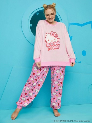 SHEIN X Hello Kitty and Friends Plus Cartoon And Letter Graphic PJ Set 2XL NWT - Picture 2 of 5