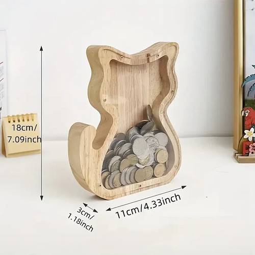 Wooden Cat Piggy Bank Coin Saving SUPER CUTE FOR KIDS/ADULTS NEW IN BOX - Picture 4 of 4