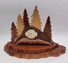 Vtg Marketry Wood Forest Scene Signed by C. Little Clock Folk Art Decor, Desktop