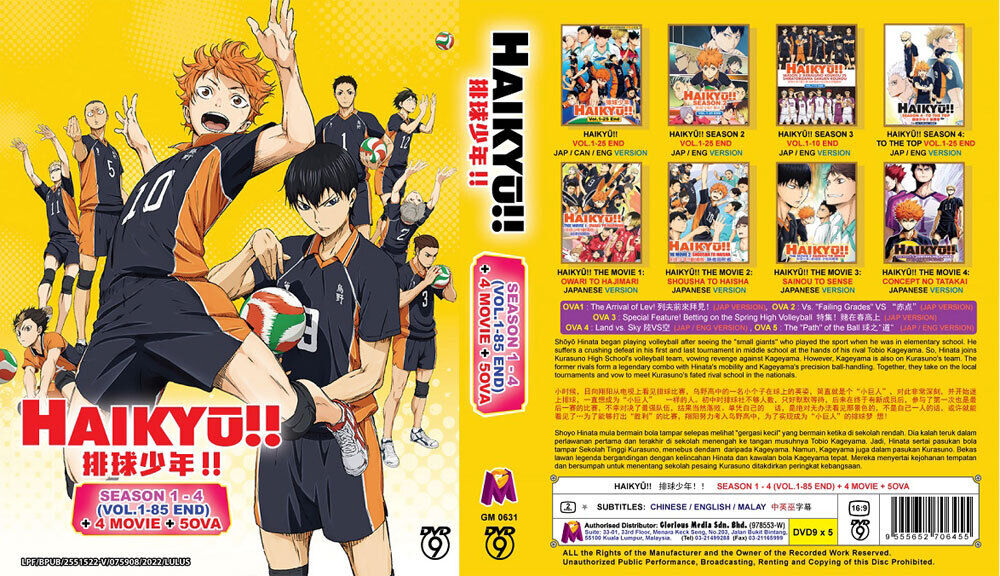 Dvd Haikyuu Anime Season 1-4 Dub Complete Box set + Movie 5 OVA English  Audio