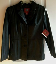 Women's Marc Mattis Lined Black Leather Basic Button Front Jacket/size S