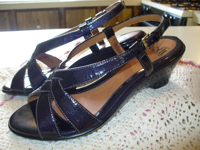 Sofft Women's Navy Patent with a hint of Purple 8M (39) Strappy Med Wedge Sandal | eBay