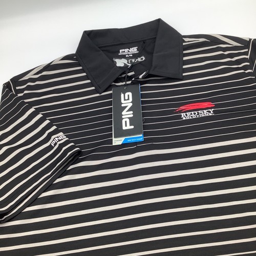 Ping Mens Short Sleeve Golf Polo Black Striped Size XL NWT