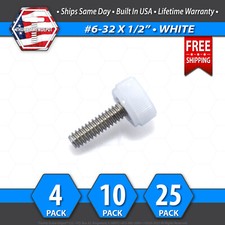  6-32 x 1/2" Thumb Screw Stainless Steel - White Round Knurled Knob - USA