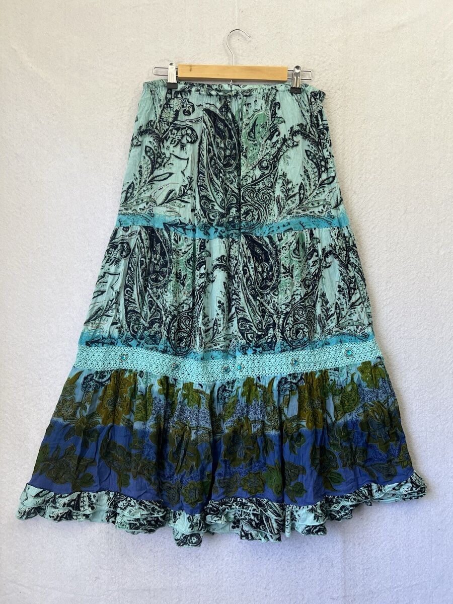 FORBIDDEN LOS ANGELES Womans M Tiered Maxi Long Blue Multi FORBIDDEN LOS ANGELES Womans M Tiered Maxi Long Blue Multi