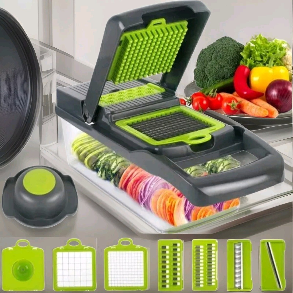 Tagliaverdure Sicuro Mandolina Multiuso 13 In 1 - Affettatrice E Tritatutto Sicuro Per Cucina Tagliaverdure 13 Funzioni - 7
