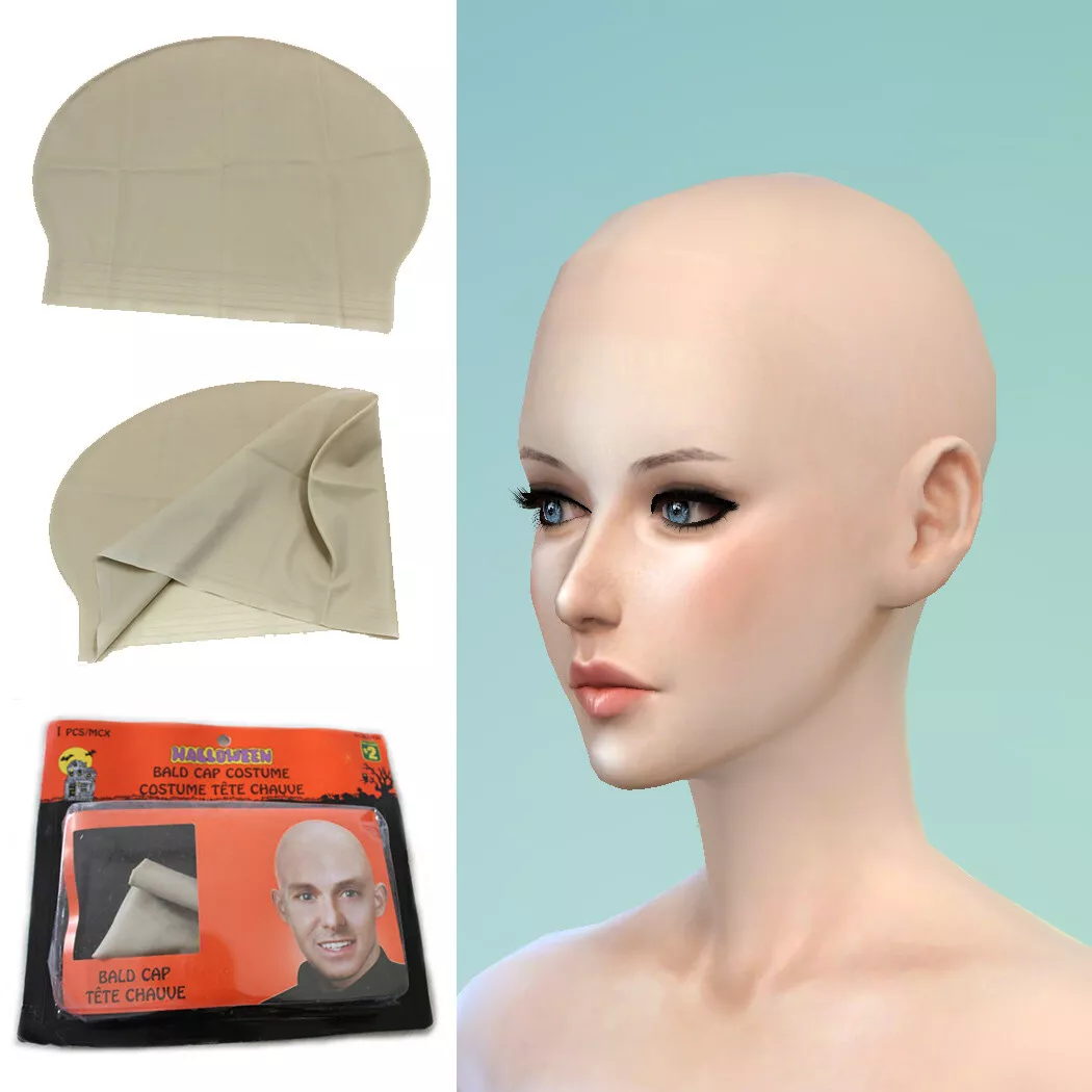 Latex Skin Color Fake Unisex Bald Head Wig Cap Swimming Cap Prank Hat Skinhead