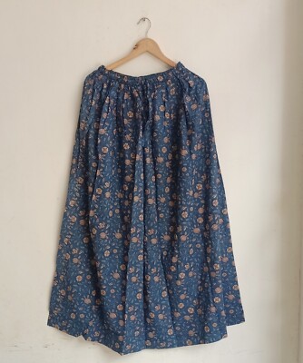 Cotton Navy Blue Floral Print Skirt Indian Women Clothing Skirt