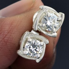 2Ct White Diamond Solitaire Studs-Great Shine  Bling-VIDEO