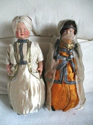 2 GRANDES POUPÉES PETIT COLLIN ANCIEN EN CELLULOÏD COSTUMES TURQUES ANNÉES 50