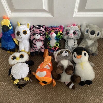 Konvolut 10 TY Beanie Boo Spielzeug Katze Eule Fisch Papagei Einhorn Koala Vogel