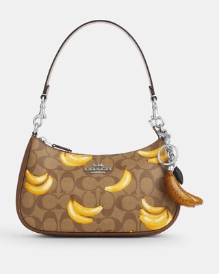 NWT Coach Glitter Banana Bag Charm Keychain Silver / Honeycomb
