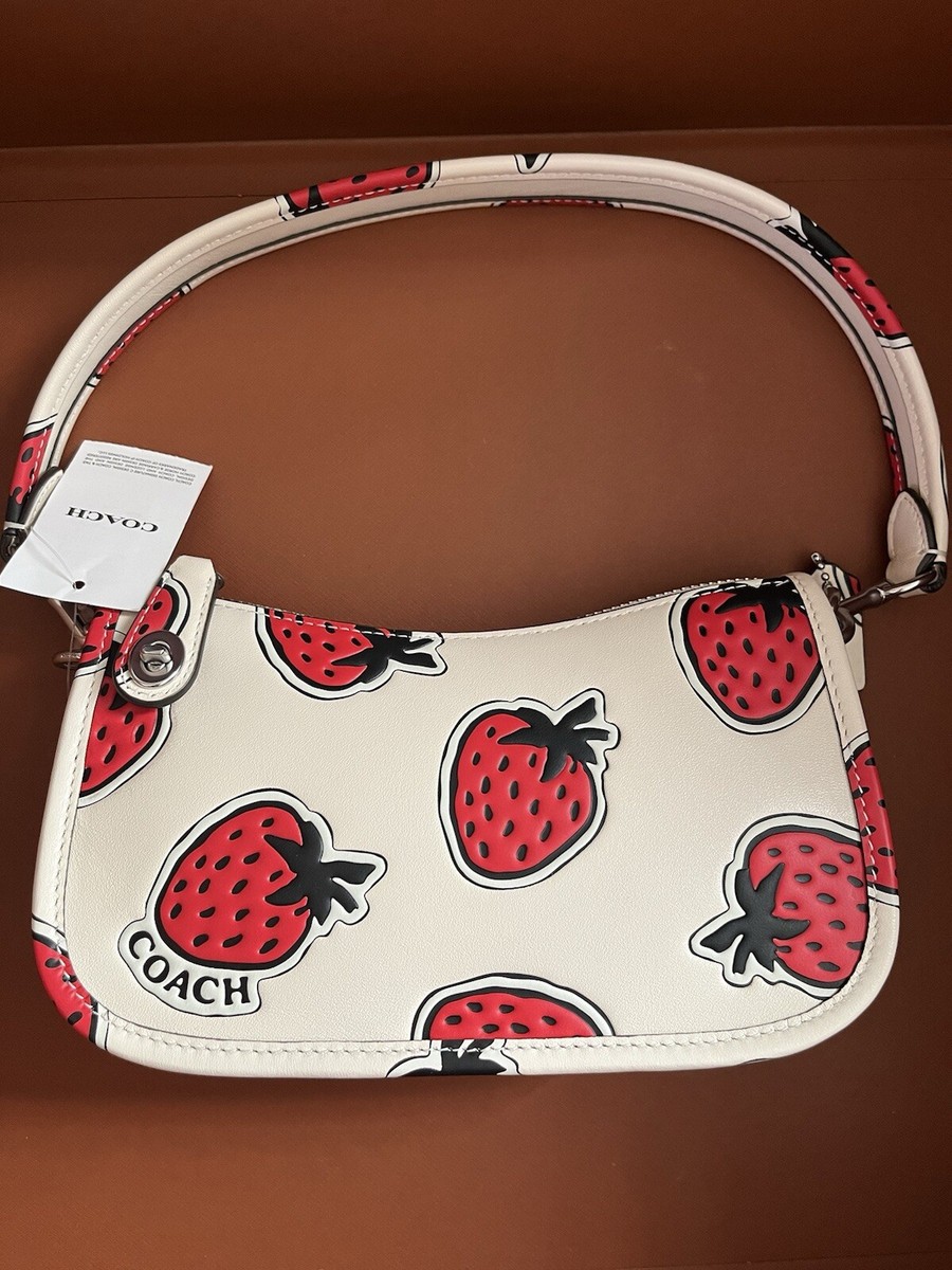 Coach Strawberry Mini Leather Swinger 20 Shoulder Bag LH/CHALK