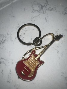 Cute Gold Tone guitar Shaped Red & gold Enameled keychain $ 2.25 Shipping