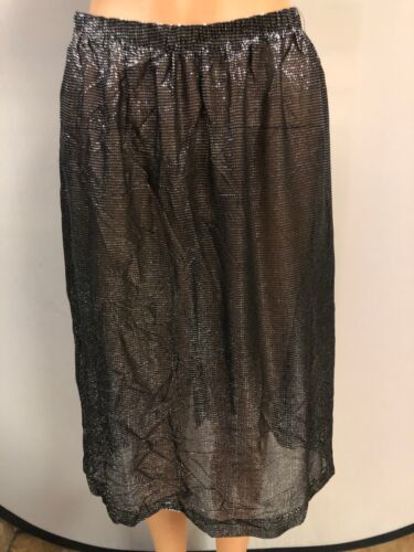VtgTeddi of California Black Silver Sparkly Sheer Metallic Skirt Sz 30-32 Waist