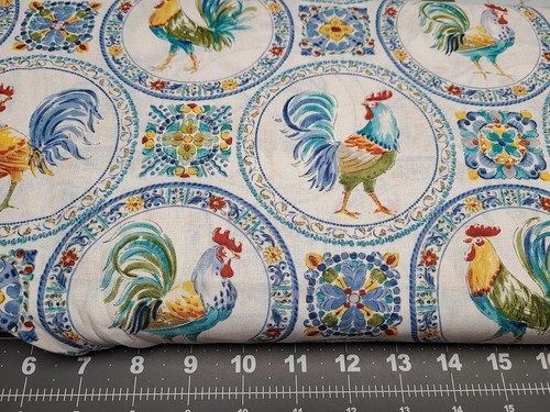 David Textile Rooster Morning Bloom Medallion 100% Cotton Fabric - Picture 1 of 1