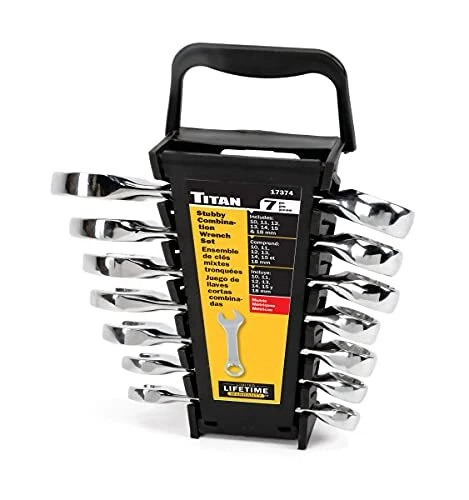 Titan Tools 7 piezas. 12 pt. Juego de llaves combinadas métricas Stubby (17374)