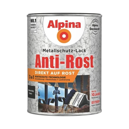 Alpina Metallschutz-Lack Anti-Rost Hammerschlag 750 ml ca. RAL 9005 Schwarz