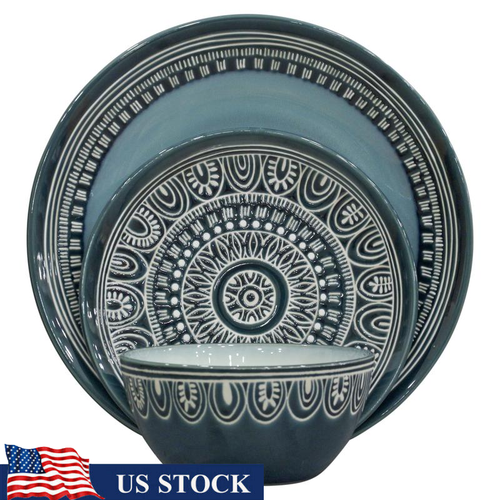 12-Piece Stoneware Dinnerware Set Dishwasher Microwave Safe Unique Design New