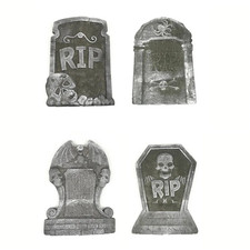 4Pcs Halloween Foam RIP Graveyard Tombstone Decor Skeleton Tomb Haunted House Pa