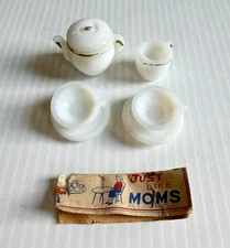 Vtg White Milk Glass Miniature Tea Set Pitcher, Creamer, Cups- Just Like Moms