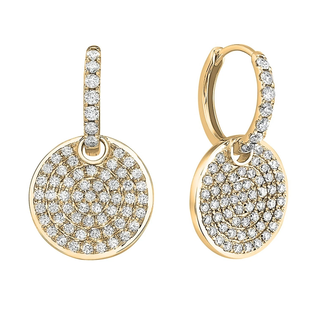 14K Yellow Gold Natural Diamond Disco Huggie Earrings 0.89 ct tw G SI1 Women's