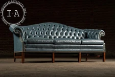 Vintage Tufted Leather Chesterfield Sofa in Blue
