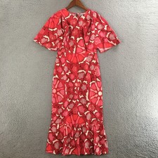 Rhode Dress Women 4 Midi Floral Ruffle Hem Short Sleeve Red Boho Summer NEW
