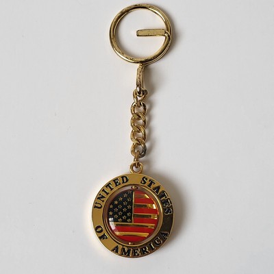 Vintage United States of America Gold Tone Key Chain Ring Spinner Souvenir USA