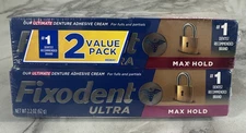 Fixodent Ultra Max Hold Denture Adhesive Cream 2 Pack New #1 Dentist Recommended