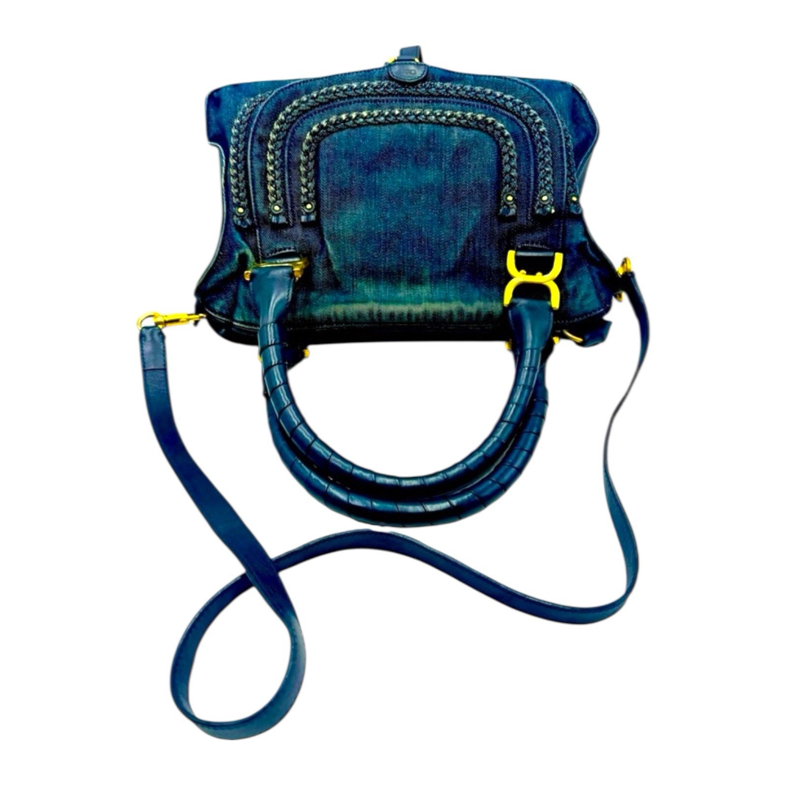 Chloe Dark Blue Denim & Leather Medium Marcie Double Satchel