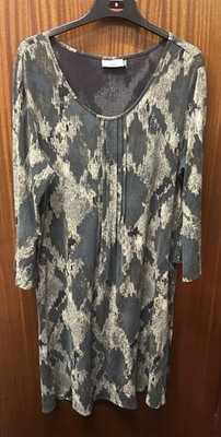 Adini Driftwood Dress Size L With Multi Abstract Pattern In Slate And Grey Tones