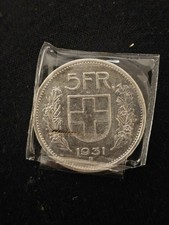 Silbermünze Schweizer 5 Franken 1931-B. Sehr guter Zustand. Schweiz. 0,835