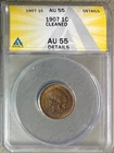 1907 Indian Head Cent, ANACS AU-55 Details, Cleaned, Great Color!