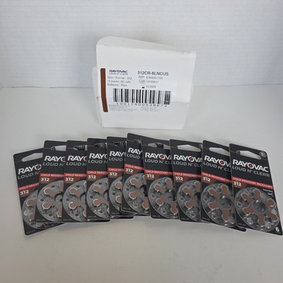 Lot of 60! RAYOVAC Loud N' Clear 312 Hearing Aid Batteries (10 Packs of 6) NEW