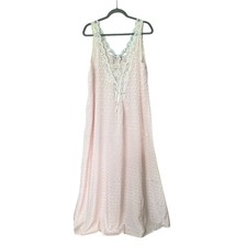 Vtg Christian Dior Lingerie Ivory Lace Soft Pink Jacquard Satin Nightgown Size S