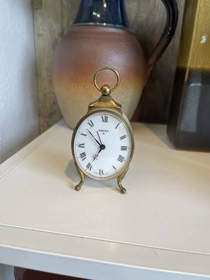 Vintage Swiza 8 Tage Messing Nachttischwecker handbemalt Swiss Made