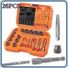 US Screws Bolt Extractor Set W/Drill Bit Kit Lug Nut Extraction Sockets 26pcs
