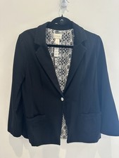 Chico's Women  s Blazer Jacket Size 1 Black Button Front Lined Stretch 3/4 Slv