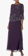 J Kara Women Scoop Neck 3/4 Sleeve Beaded Top Evening Long Dress Pull-on Size 10