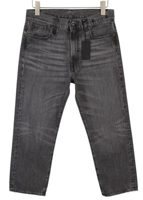 R13 Boyfriend 27 Damen Jeans Wilson Black Whiskers Faded Cropped Ankle *
