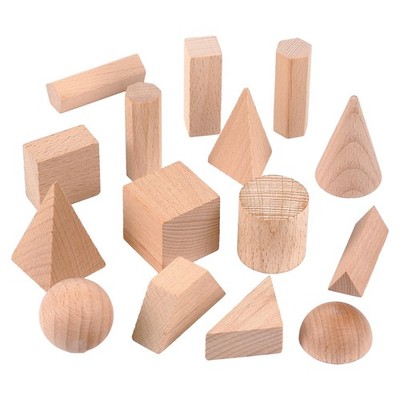 Syhood 15 Pcs 3D Shapes Geometric Solids Wooden Large, Burlywood Color
