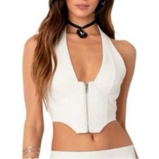 Edikted Amina cupped Cream Halter Zip-Front Corset Top
