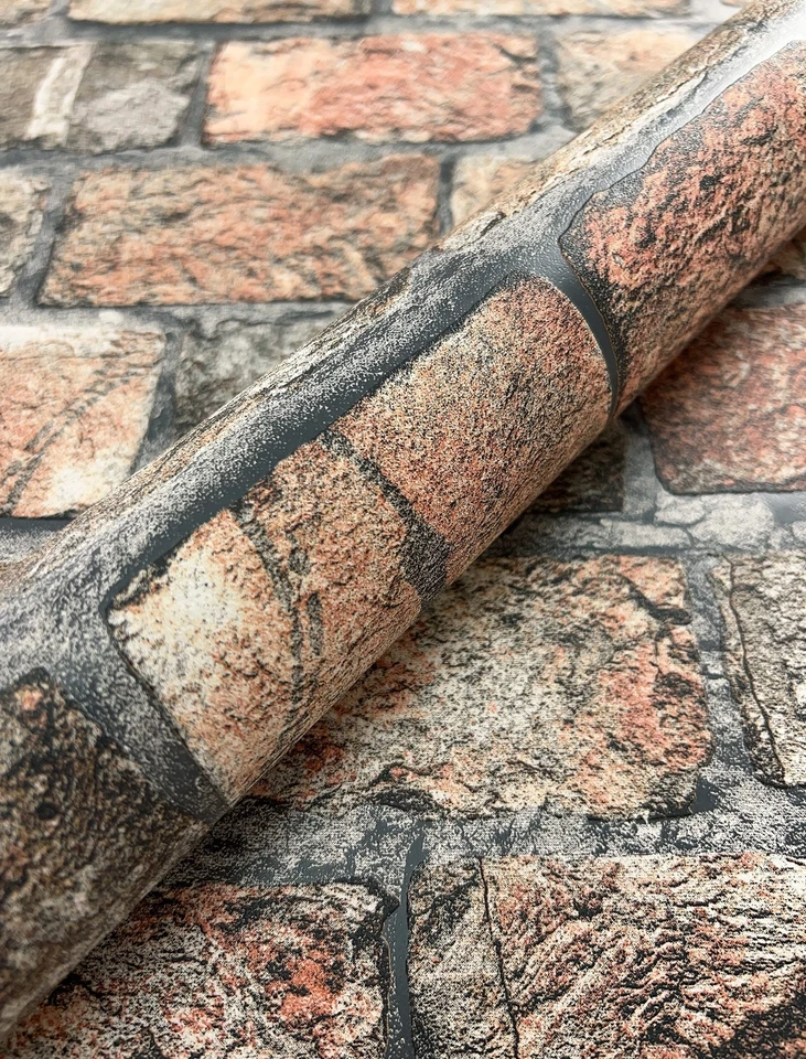 Tapete Vliestapete Orange Stein Ziegelstein Klinker Steintapete Steinoptik - Bild 2 von 4