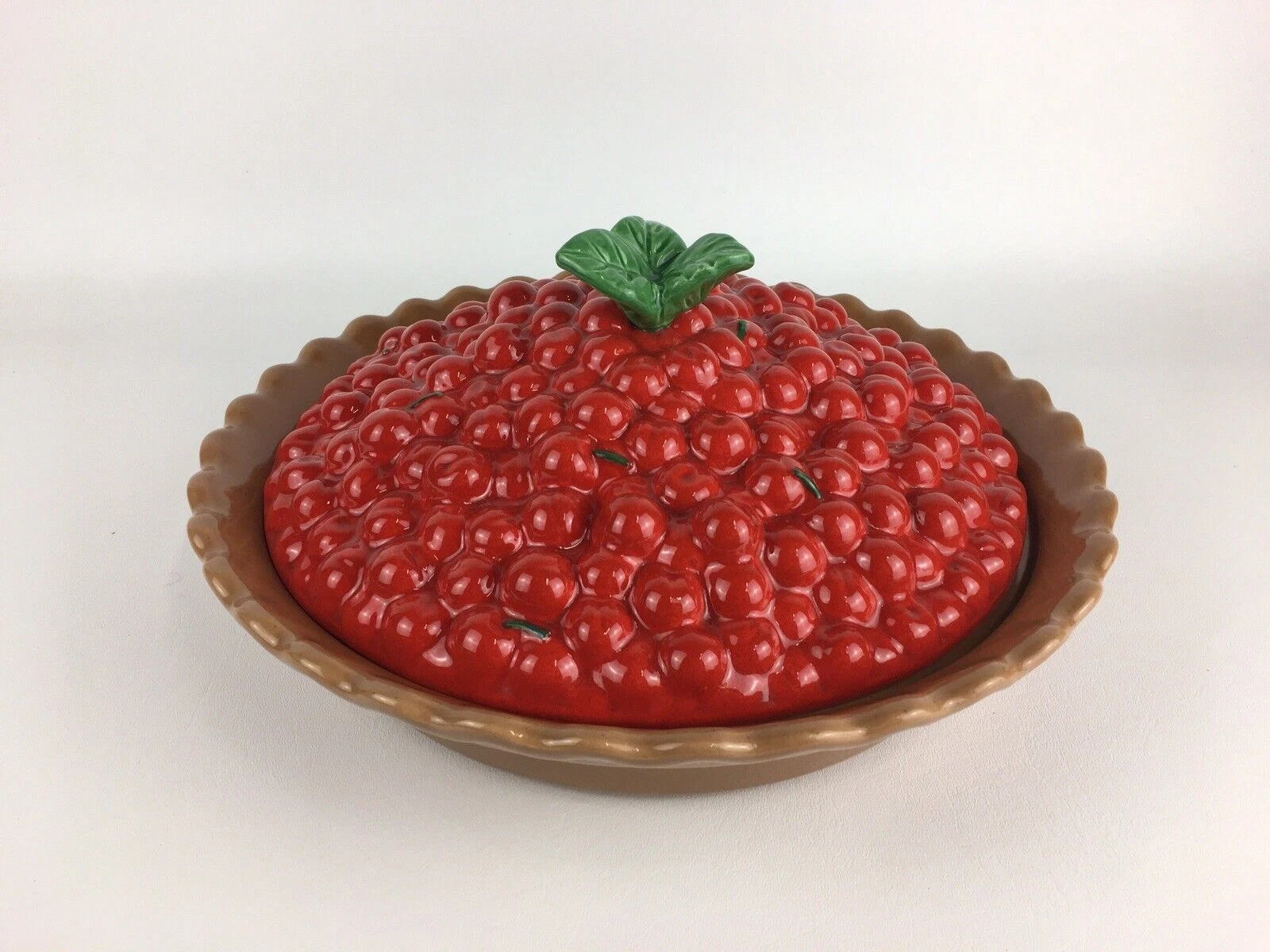 Vintage TREASURE CRAFT 13” Ceramic Cherry Pie Plate and Lid