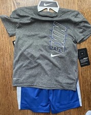 Nike Swoosh Boy's 2 Piece Set T-Shirt  Shorts Gray/Blue Royal Size 6